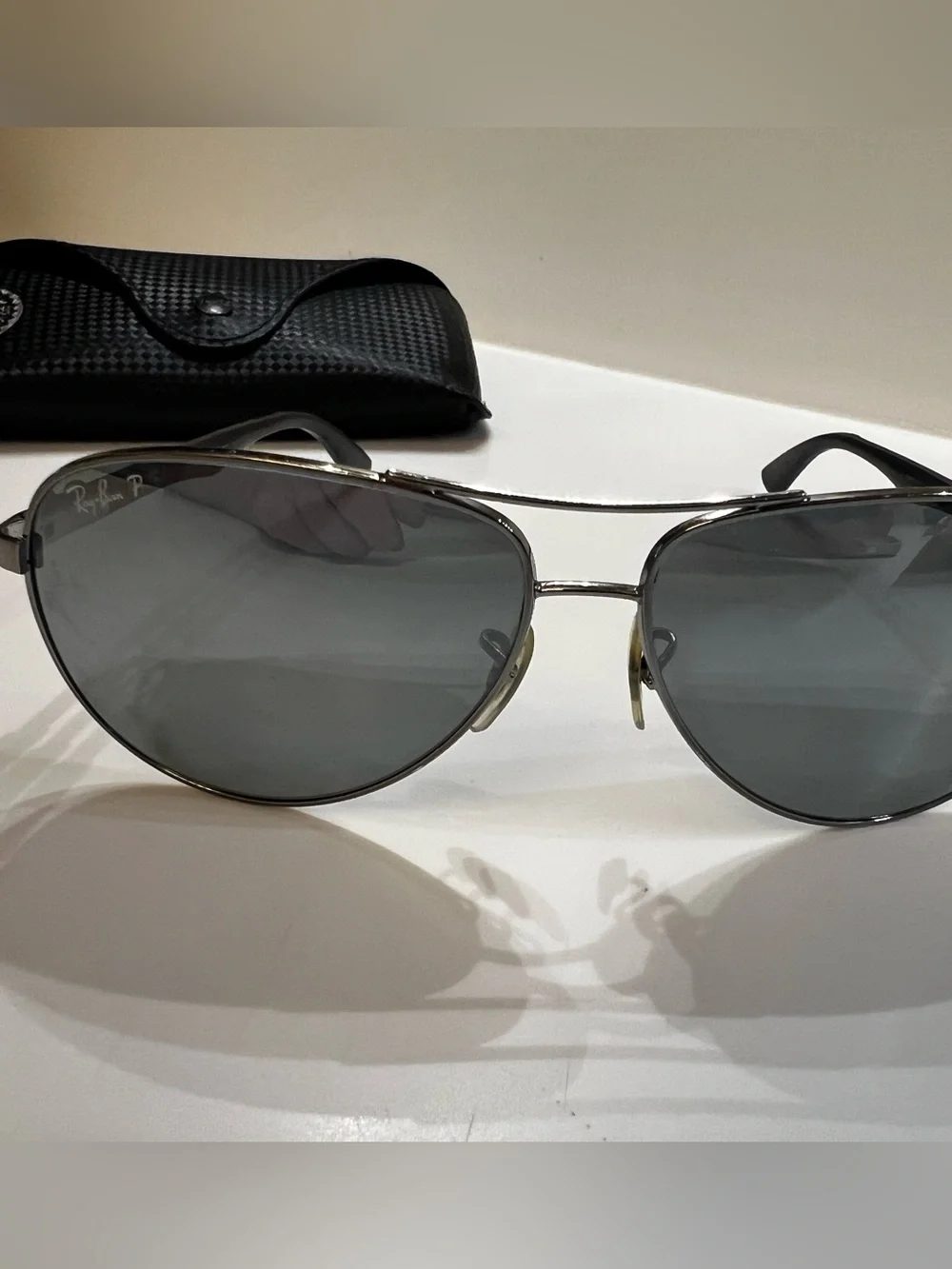 RAY-BAN AVIATOR MIRROR SUNGLASSES. GUNMETAL FRAME CUSTOM FIBRE LIKE NEW